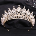 Detailed macro view of classical gold alloy bridal crown with white cubic zirconia crystals - Handmade / Gold White Zirconia