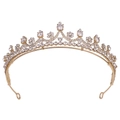 Lussuosa tiara da sposa placcata in oro con eleganti cristalli di zircone e motivo floreale - Oro