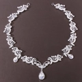 Detail of silver bridal hair band with white crystals and three pear-shaped drops - Thick Silver White Rhinestone