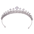 Detail view of silver bridal tiara showing intricate alloy vine patterns and AAA zirconia - White K White Zircon