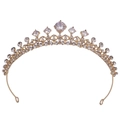 Elegant gold bridal tiara with sparkling AAA cubic zirconia and crystal grass design - KC Gold White Zircon