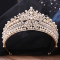 Lussuosa corona da sposa dorata con perle bianche e cristalli in stile barocco - Stile Oro KC Strass Bianco Perla Artificiale (H1458)