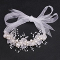 Elegant white floral bridal headband with faux pearls and organza ribbons for weddings - White Bracelet