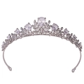 Corona da sposa argentata a forma di foglia con zirconi AAA e strass brillanti per nozze - Stile Foglia (H1425) / Tono Argento (Zirconia Argento)