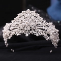 Elegante corona da sposa in argento con perle bianche di lusso e strass scintillanti - Stile Argento Spesso Strass Bianco Perla Artificiale Bianca (H1456)