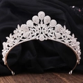 Elegante corona da sposa in lega di pavone con strass bianchi su seta scura - Argento Spesso Strass Bianchi