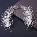 Vite per capelli da sposa con foglie d'argento, perle e cristalli per matrimoni - Fascia Bianco Argento / Argento