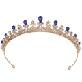 Golden crown for girls with blue teardrop gems and white pearls on white background - KC Gold Clear and Blue Rhinestone