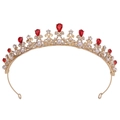 Vintage golden princess crown featuring red crystals and white pearls for girls and weddings - KC Gold Clear and Red Rhinestone
