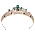 Baroque gold tiara for brides with green emerald crystals and clear rhinestones - KC Gold White Diamond + Green Diamond
