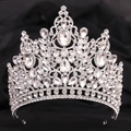 Luxuriöse silberne Brautkrone mit Kristall-Strasssteinen im Barockstil für Hochzeiten - Silber (H1421 Dickes Silber Weißer Strass)