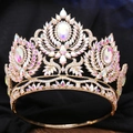 Macro detail of luxury golden bridal tiara featuring iridescent AB rhinestones and crystals - KC Gold AB Rhinestone Adjustable