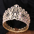 Couronne baroque dorée en forme de paon avec strass AB pour concours de beauté - Ton Or KC Entièrement en Strass AB