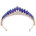 Couronne de mariée dorée avec cristaux marquise bleu marine et diamants blancs - KC Or Strass Clair et Bleu
