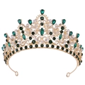 Luxury gold bridal crown with emerald and crystal rhinestones in vintage royal style - KC Gold White Diamond + Green Diamond