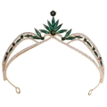 Elegant gold bridal tiara with emerald green crystals and sparkling white rhinestones - KC Gold White + Green Rhinestone