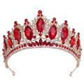 Nahaufnahme der goldenen Krone mit roten Marquise-Kristallen und weißen Straßsteinen - Gold (Weiß + Rot Strass)