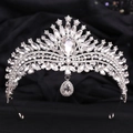 Couronne de mariée élégante avec cristaux brillants et pendentif goutte pour mariage - Argent Épais Strass Blanc