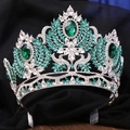 Détails de la couronne de mariée de luxe avec cristaux vert émeraude et strass blancs - Argent Strass Blanc et Vert Peigne