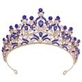 Elegant gold bridal crown with deep blue crystals and rhinestones for wedding occasions - KC Gold White & Sapphire Blue Rhinestone
