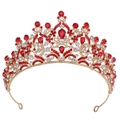 Eleganter goldener Brautkronen-Haarschmuck mit roten Kristallen und Blatt-Motiven - KC Gold Weißer Diamant + Großer Roter Diamant