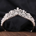 Tiara nupcial plateada elegante con pedrería floral y cristal para vestido de novia - Plata Gruesa Diamantes de Imitación Blancos