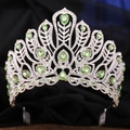Corona d'argento per concorsi con strass scintillanti e pietre preziose verde smeraldo - Stile Pettine per Capelli / Argento Bianco + Strass Verde Chiaro
