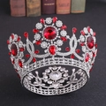Baroque royal crown with deep red crystals and silver metal for weddings and pageants - Silver Base Red Rhinestone
