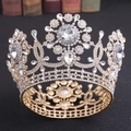 Detail of luxury baroque gold bridal crown with white crystals on a vintage dark surface - Gold Base White Rhinestone