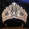 Detail of gold pageant crown with marquise AB crystals and intricate rhinestone wing patterns - Hair Comb Style / KC Gold + AB Aurora Rhinestone