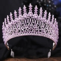 Baroque pageant crown with purple crystals and silver alloy frame for brides - Silver + Purple (With Comb)