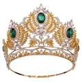 Détails d'une couronne de luxe dorée avec grandes gemmes vertes et cristaux jaunes - KC Or Blanc Jaune et Vert Ajustable