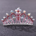 Elegante pettine a corona per bambine con strass rosa e magenta per festa da principessa - Argento & Strass Rosa AB