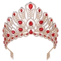 Luxurious gold pageant crown with red teardrop rhinestones and secure side hair combs - Hair Comb Style / KC Gold Tone White And Red Rhinestone