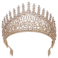 Detailed macro shot of baroque gold crown featuring intricate crystals and built-in hair comb - Gold + White (With Comb)