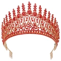 Detailed view of Baroque gold tiara with large red teardrop crystals and hair combs - Gold + Red (With Comb)