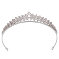 Elegante tiara da sposa argentata con zirconi scintillanti e una pietra preziosa centrale - Argento Spesso Zircone Bianco