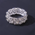 Detailed close-up of shiny silver bridal bracelet with sparkling rhinestones and woven texture - Silver All White Rhinestone