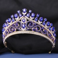 Tiare de mariée dorée ornée de cristaux bleus en forme de poire et détails ciselés - Base Dorée Strass Bleu Royal