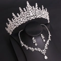 Detail of silver bridal jewelry set with crystal tiara, necklace and drop earrings - Silver White Rhinestone (Earring Post)