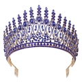 Detailed view of the golden metal base and blue crystals on the baroque pageant crown - Gold + Blue (With Comb)