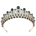 Baroque golden bridal crown with emerald green crystals and sparkling white rhinestones - Gold White & Green Rhinestone