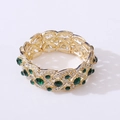 Detail of gold-tone elastic bridal bracelet with green gemstones and white rhinestones - Gold White Rhinestone Olive Green Stone
