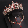 Elegant gold bridal tiara necklace and earrings set with red rhinestones and crystals - KC Gold White And Red Rhinestone (Earring Post)