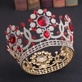 Luxurious gold crown with brilliant red crystals and sparkling rhinestones for bridal wear - Gold Base Red Rhinestone