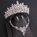 Macro shot of bridal jewelry set with crystal crown and leaf necklace on black display - Silver Rhinestone Style (H1465 Silver Rhinestone)