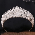 Detailed macro shot of silver bridal crown with baroque crystal flowers and rhinestones - Silver With White Rhinestone