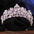 Elegante corona barocca con foglie e cristalli viola per acconciature da sposa e feste - Argento Spesso Strass Bianchi e Cristallo Viola