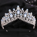 Detail shot of luxury silver crown with blue opal teardrop stones and white rhinestones - Silver White Rhinestone + Blue Opal