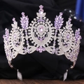 Dettaglio della corona da sposa barocca con strass viola e base in lega d'argento - Argento Spesso Strass Bianco Cristallo Viola (Con Pettine)